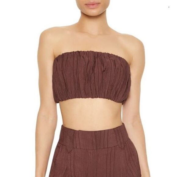 Forever 21 Bubble Bandeau Top Tube Womens Medium Dark Cocoa Festival NWT - Picture 1 of 9